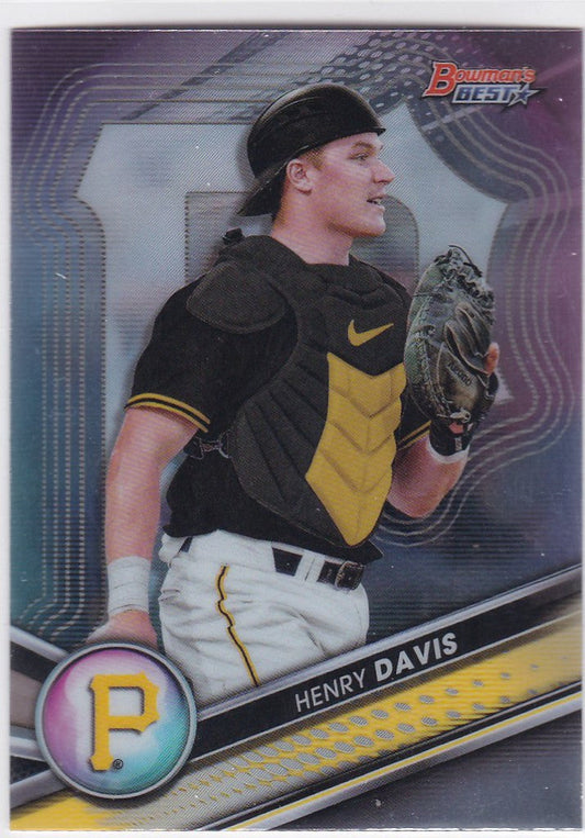 Baseball trading card of Henry Davis Pittsburgh Pirates in black and yellow gear