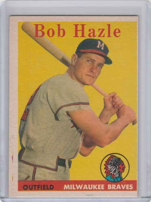 Vintage Topps Baseball card of Bob Hazle, Milwaukee Braves outfielder in batting stance