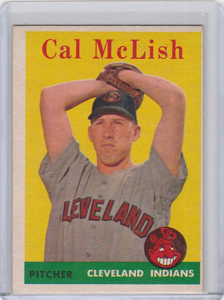 Vintage Topps Baseball card of Cal McLish from the Cleveland Indians pitching stance