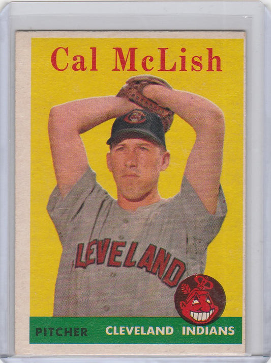 Vintage Topps Baseball card of Cal McLish from the Cleveland Indians pitching stance