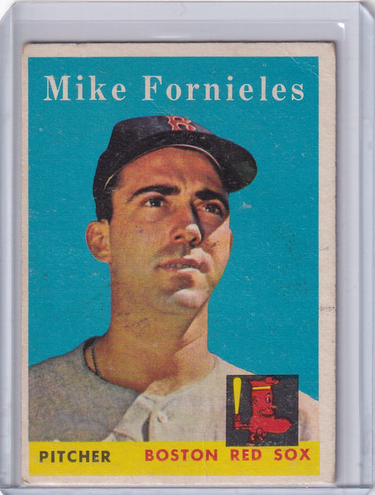 Baseball card of Mike Fornieles, pitcher for Boston Red Sox, Topps Baseball 1958