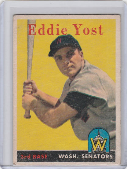 Vintage Topps Baseball card of Eddie Yost in batting stance for Washington Senators