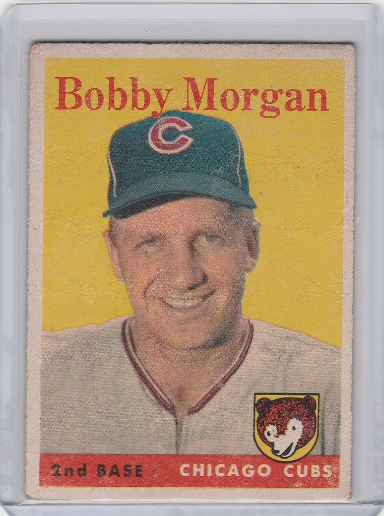 Vintage Topps Baseball card of Bobby Morgan smiling for the Chicago Cubs