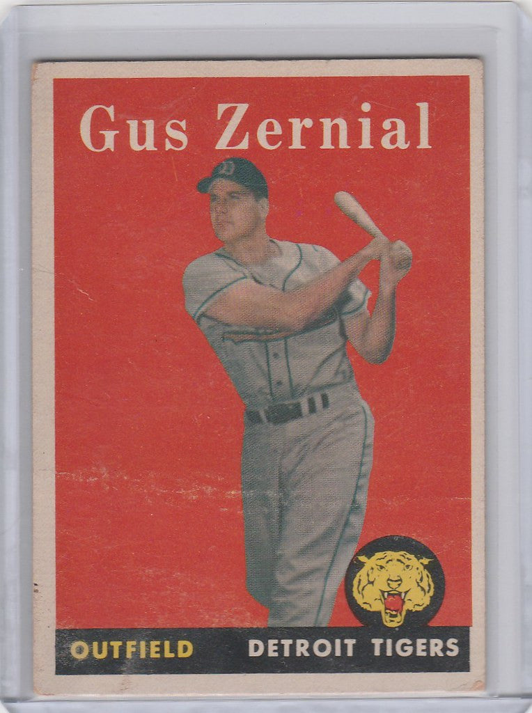 Baseball card of Gus Zernial in batting stance for Topps Baseball Detroit Tigers