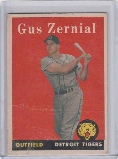 Baseball card of Gus Zernial in batting stance for Topps Baseball Detroit Tigers