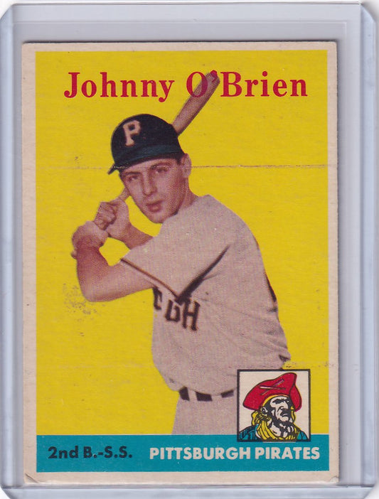 Vintage Topps Baseball card of Pittsburgh Pirates player Johnny O’Brien in batting stance