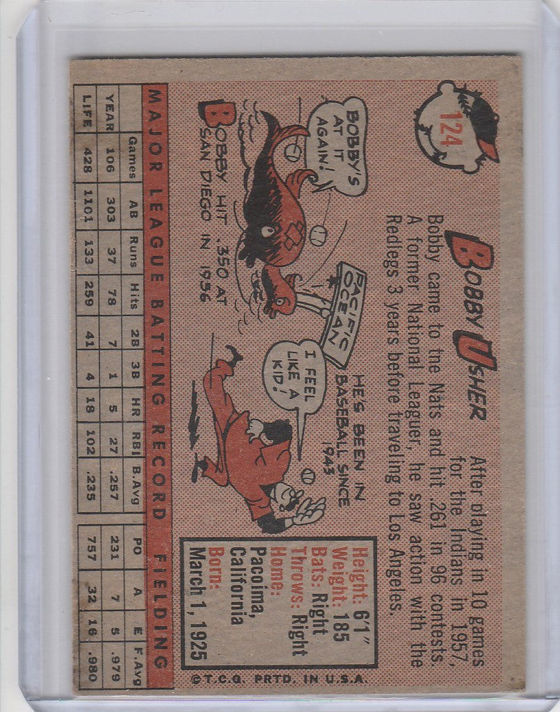 Vintage Topps Baseball card featuring Bob Usher and Washington Senators player stats