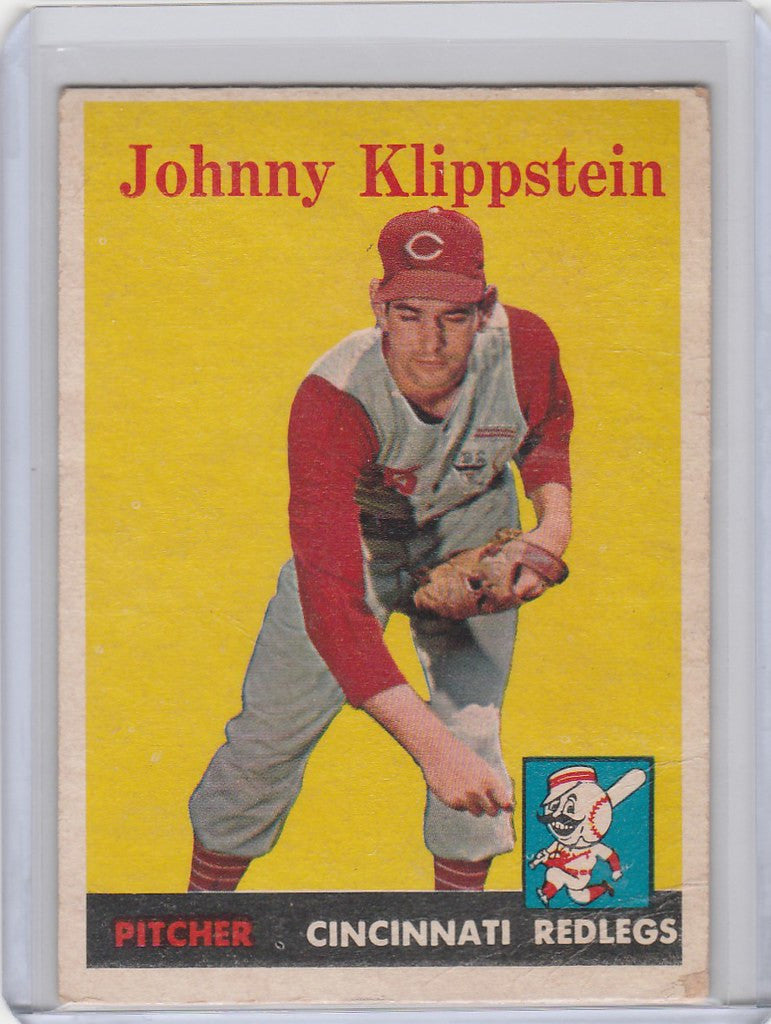 Vintage Topps Baseball card of Johnny Klippstein, Cincinnati Reds pitcher in action