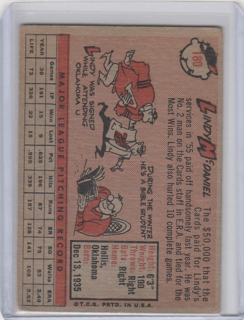 Vintage Topps Baseball card of Lindy McDaniel from the St. Louis Cardinals with stats