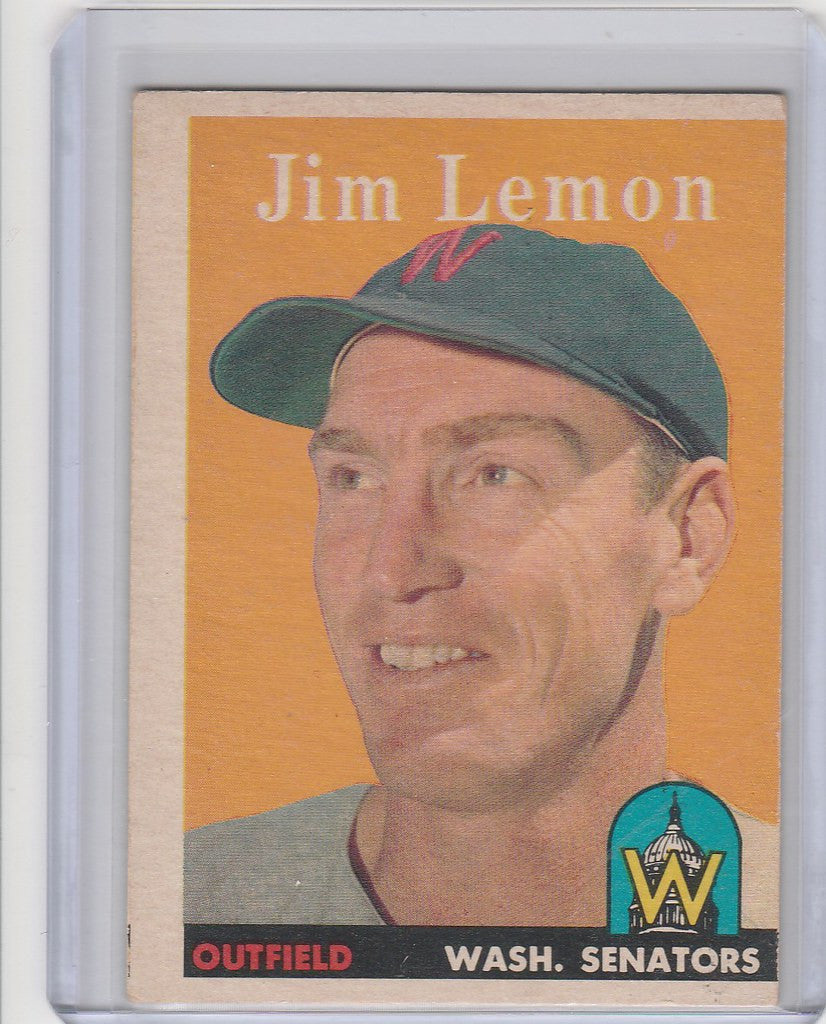 Baseball card of Jim Lemon, Washington Senators outfielder, 1958 Topps Baseball