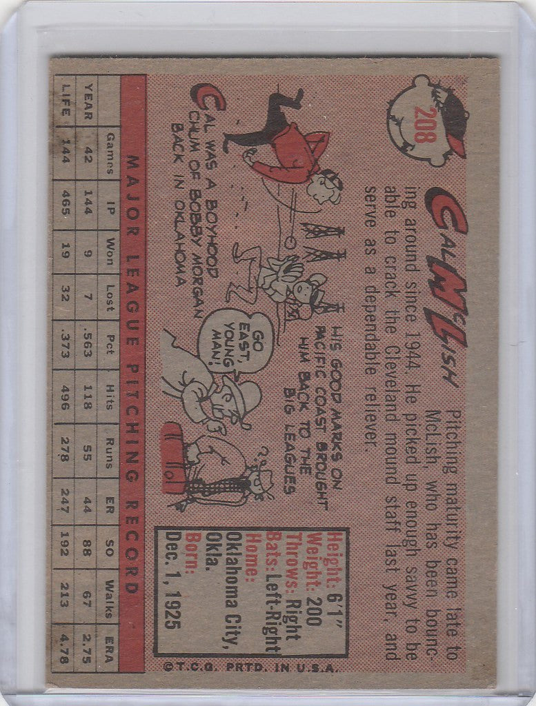 Vintage Topps Baseball card featuring Cal McLish and Cleveland Indians statistics