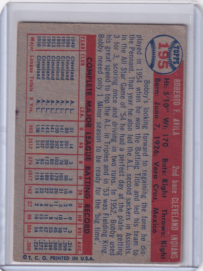 Vintage 1957 Topps Baseball card featuring Bobby Avila Cleveland Indians statistics