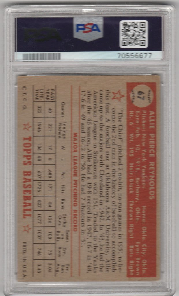 Vintage baseball card of Allie Reynolds in a graded PSA holder for New York Yankees