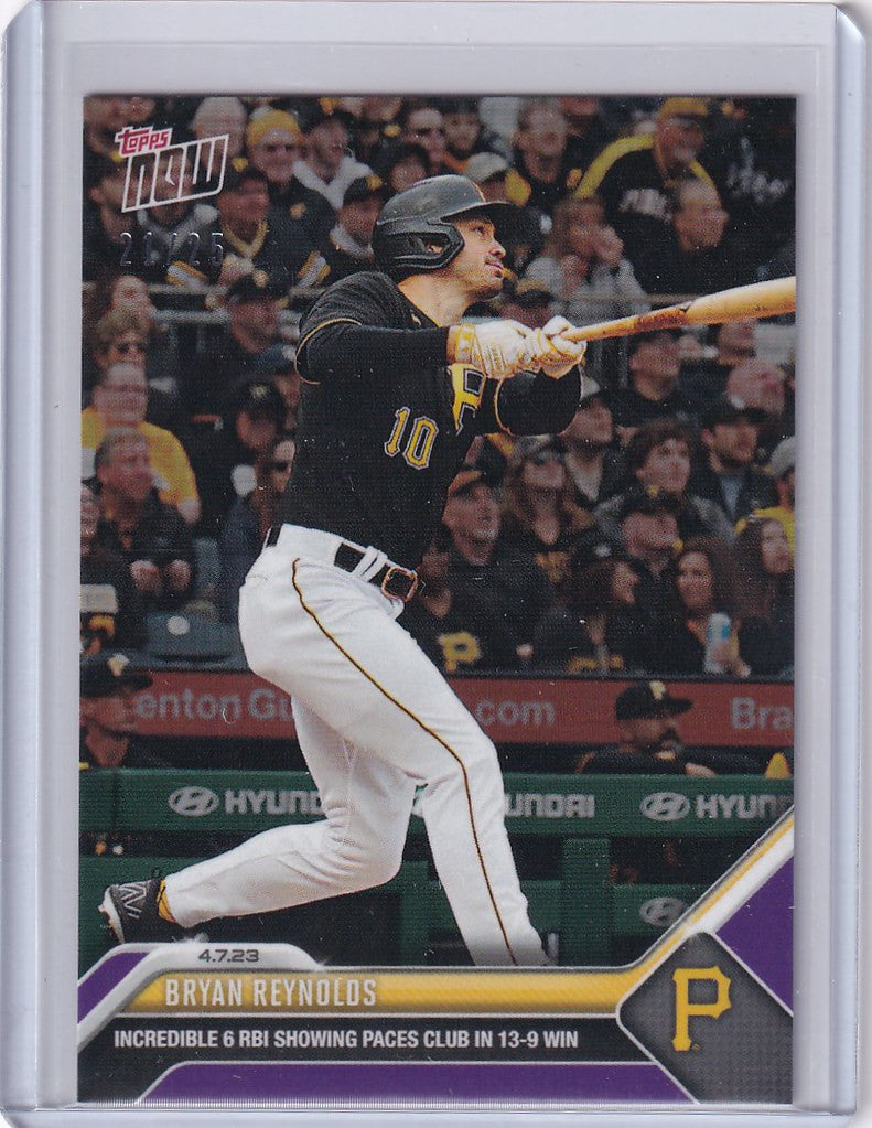 2023 Topps Now Parallel #70 Baseball Card of Bryan Reynolds swinging bat for Pittsburgh Pirates