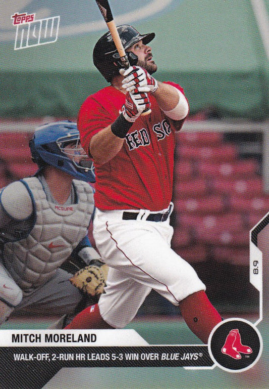 Mitch Moreland Boston Red Sox player swinging bat in red uniform for TOPPS NOW card