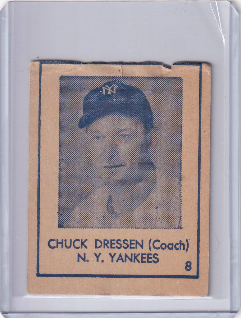 Vintage R346 Blue Tint baseball card of Chuck Dressen from New York Yankees