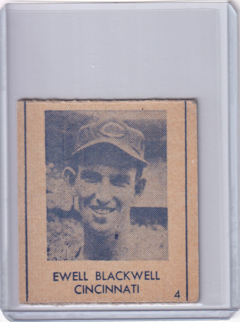 Vintage 1948 R346 Blue Tint Ewell Blackwell Cincinnati Reds baseball card smiling player