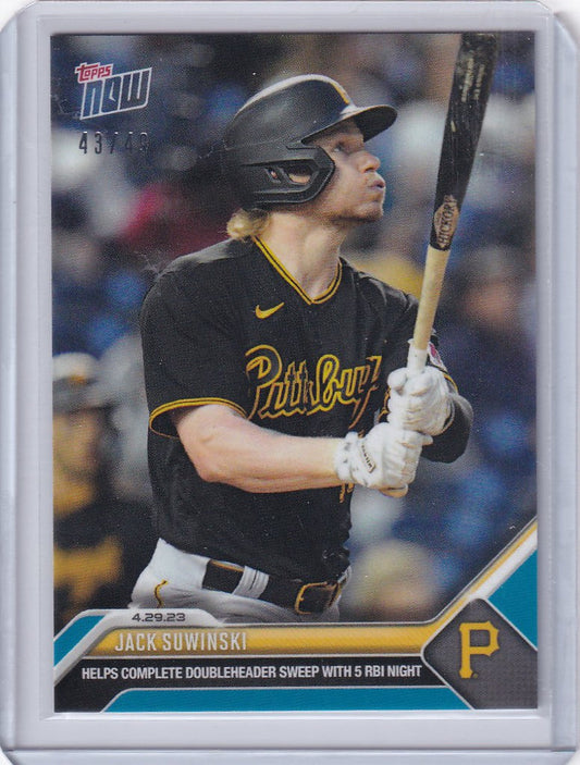 Baseball card of Jack Suwinski Pittsburgh Pirates player at bat in black uniform