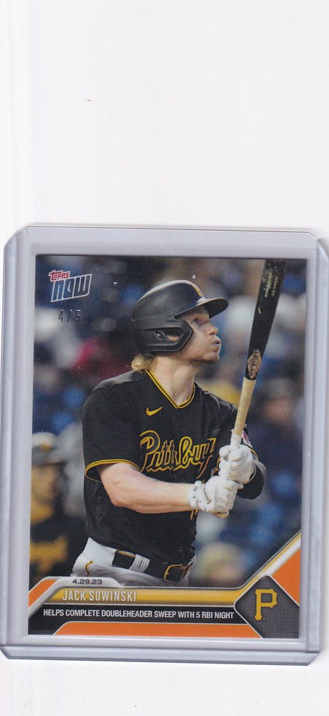 Baseball card of Jack Suwinski at bat for the Pittsburgh Pirates in 2023 TOPPS NOW