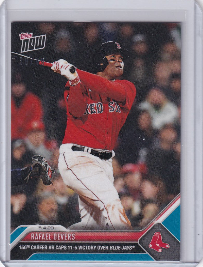 Baseball card of Rafael Devers Boston Red Sox swinging bat in 2023 TOPPS NOW Parallel