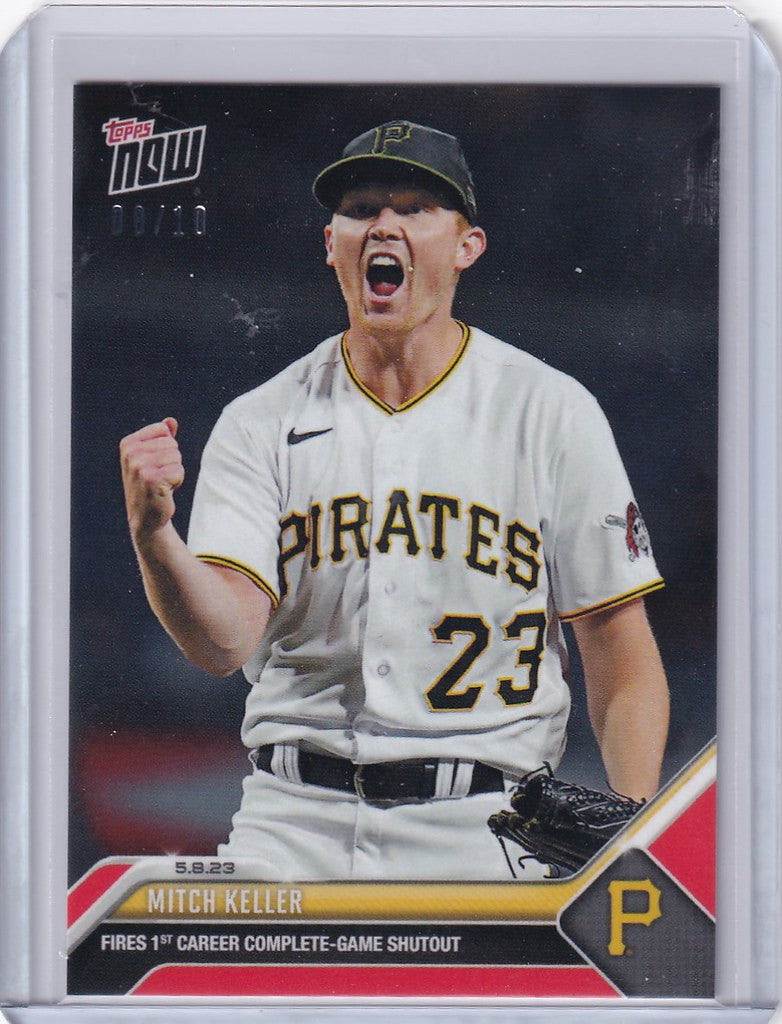 Baseball card of Mitch Keller celebrating, representing Pittsburgh Pirates 2023 TOPPS NOW