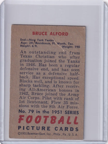 Vintage Bowman Football trading card of Bruce Alford from the York Yanks