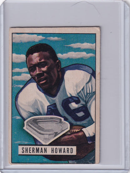 Vintage 1951 Bowman Football card of Sherman Howard with New York Yanks jersey