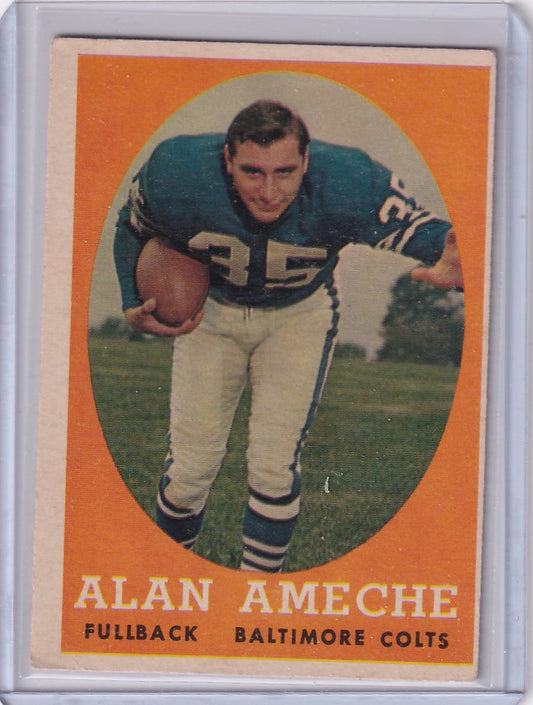 Vintage Topps Football card of Alan Ameche, Baltimore Colts fullback in action