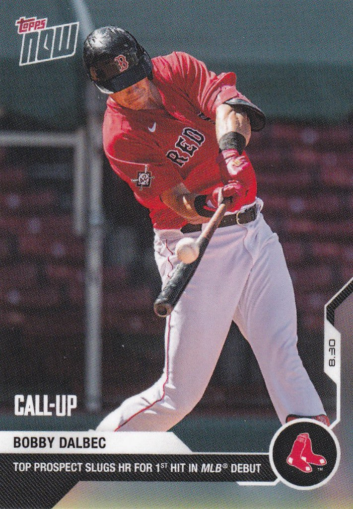 Bobby Dalbec Boston Red Sox player in red uniform swinging bat for 2020 TOPPS NOW card