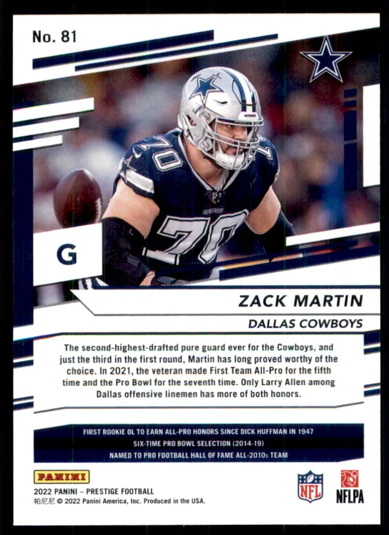 2022 Panini Prestige Zack Martin Dallas Cowboys #81