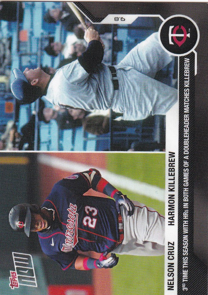 Baseball trading card of Nelson Cruz with action shots pitching and batting for Minnesota Twins