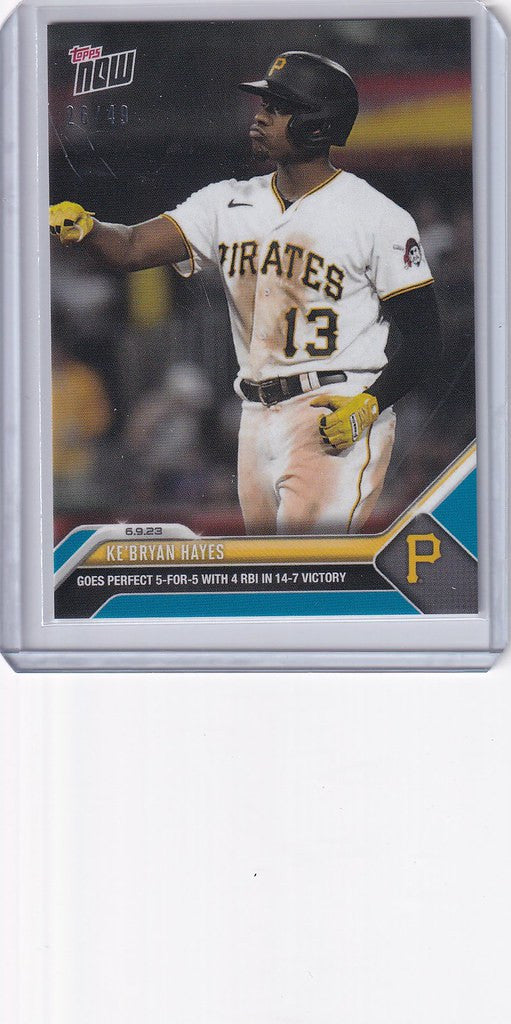 Baseball trading card of Ke’Bryan Hayes, Pittsburgh Pirates player number 13