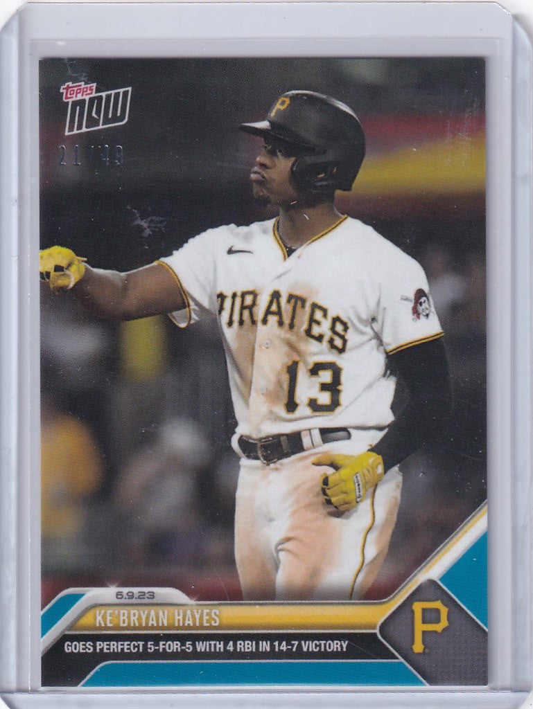 Baseball trading card of Ke’Bryan Hayes, Pittsburgh Pirates player number 13, 21/49