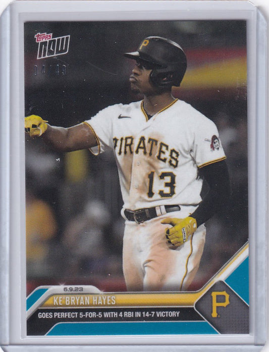 Baseball card of Ke’Bryan Hayes batting for the Pittsburgh Pirates, 2023 Topps Now