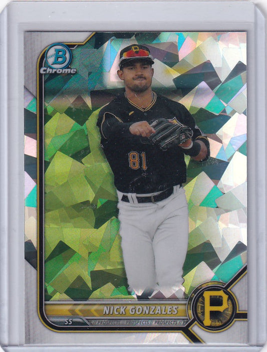 Baseball trading card of BCP77 Nick Gonzales Cracked Ice for Pittsburgh Pirates