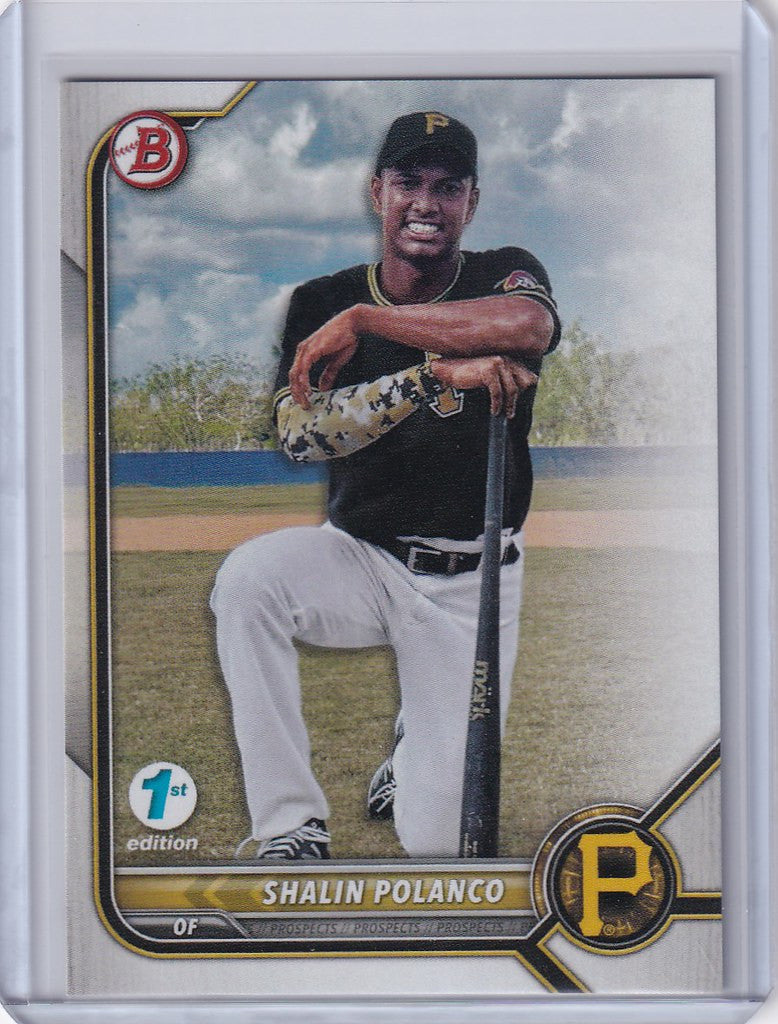 Baseball trading card of Shalin Polanco Pittsburgh Pirates from Bowman 1st Edition