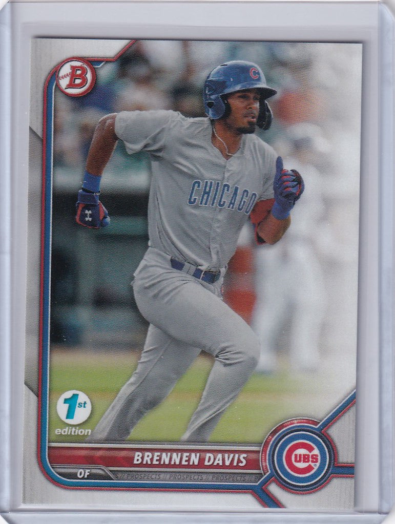 Baseball card of Brennen Davis running for the Chicago Cubs in Bowman 1st Edition