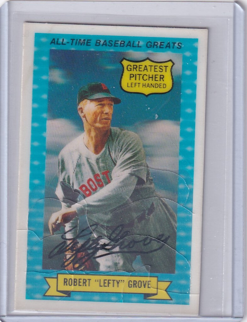 Baseball card of Lefty Grove, Boston Red Sox, labeled Greatest Pitcher of All Time