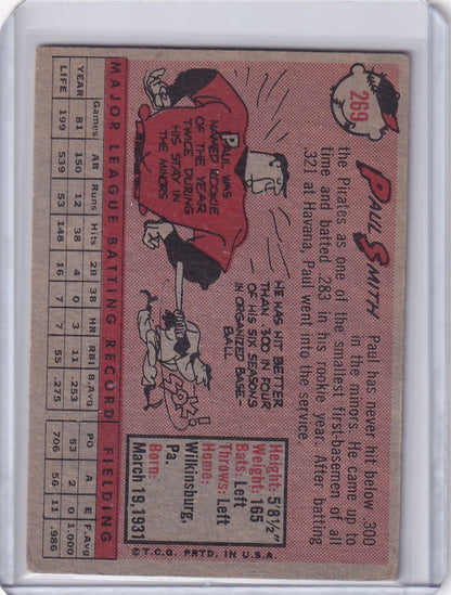 Vintage baseball card of Paul Smith - Pittsburgh Pirates featuring player stats and illustrations