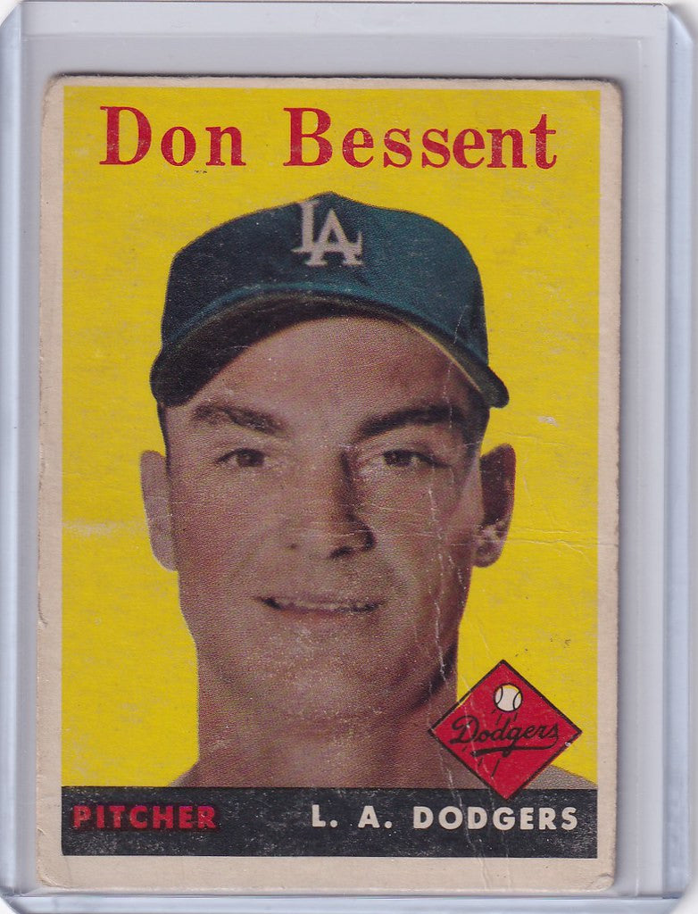 Vintage baseball card of Don Bessent from the Los Angeles Dodgers 1958 Topps series