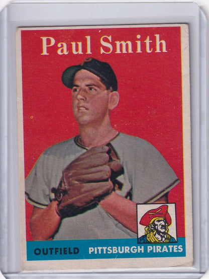 Baseball card of Paul Smith - Pittsburgh Pirates outfielder in gray uniform