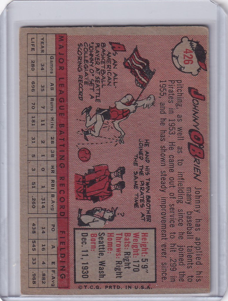 Vintage baseball card of Johnny O’Brien from the Pittsburgh Pirates trading cards