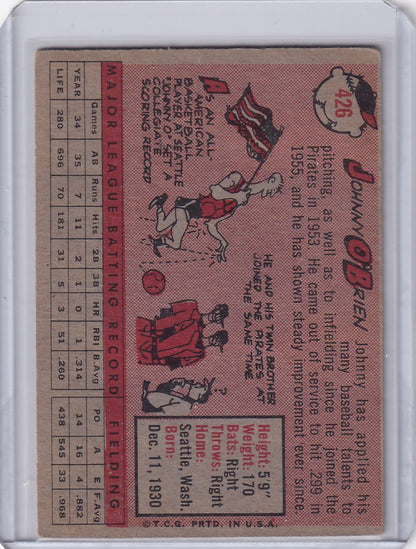 Vintage baseball card of Johnny O’Brien from the Pittsburgh Pirates trading cards