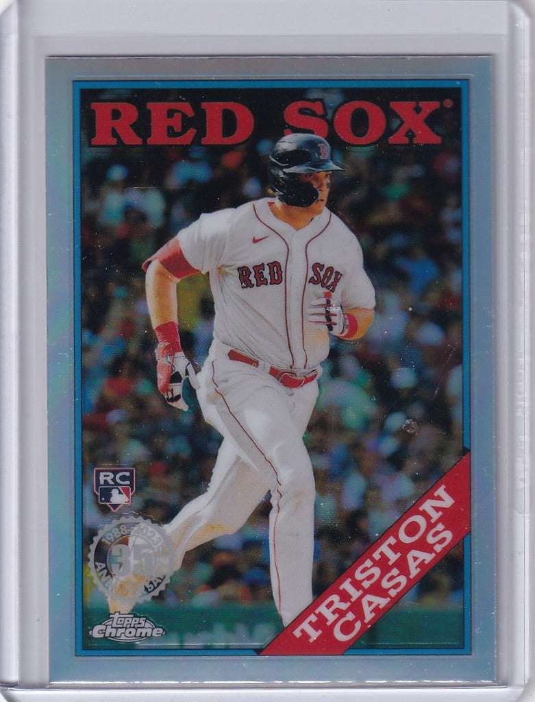 Baseball card of Triston Casas Boston Red Sox in white uniform from Topps Chrome 35th