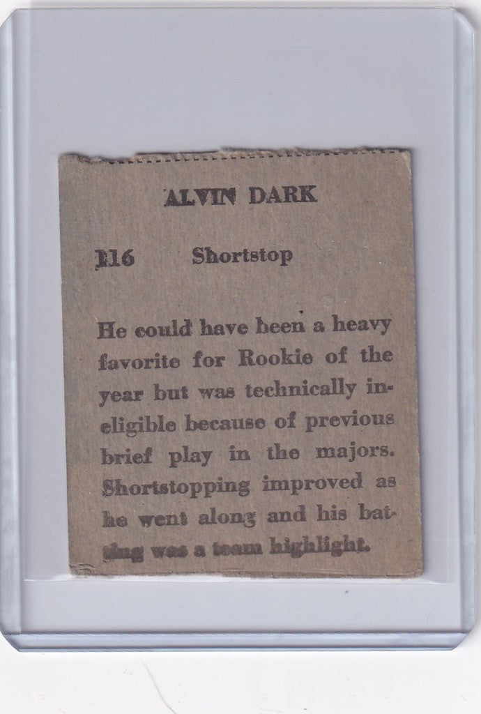 Vintage baseball card featuring Alvin Dark of the New York Giants and R302-2 stats