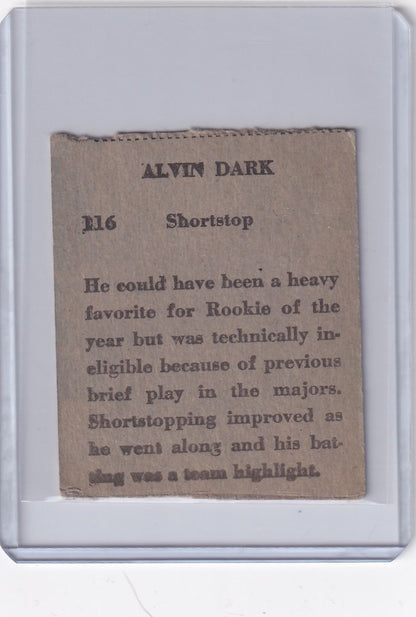 Vintage baseball card featuring Alvin Dark of the New York Giants and R302-2 stats