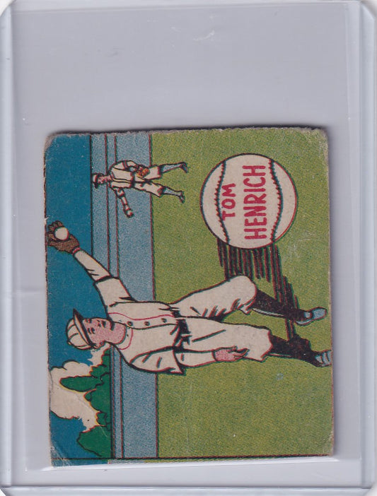 Vintage Tom Henrich baseball card R302-01 featuring a New York Yankees player throwing