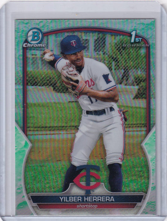 Baseball card of Yilber Herrera Minnesota Twins in pitching stance from Bowman Chrome