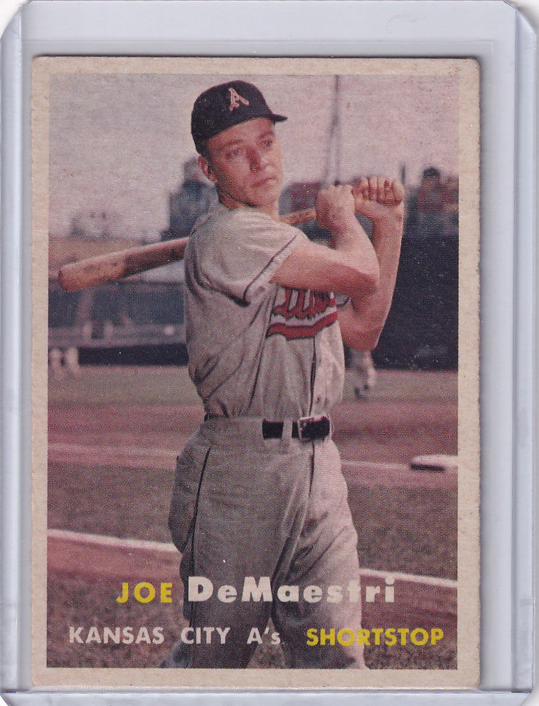 Vintage 1957 Topps Baseball card of Joe DeMaestri from Kansas City Athletics