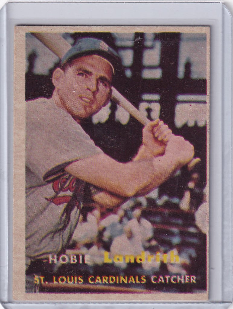 Vintage Topps Baseball card of Hobie Landrith, St. Louis Cardinals catcher in stance